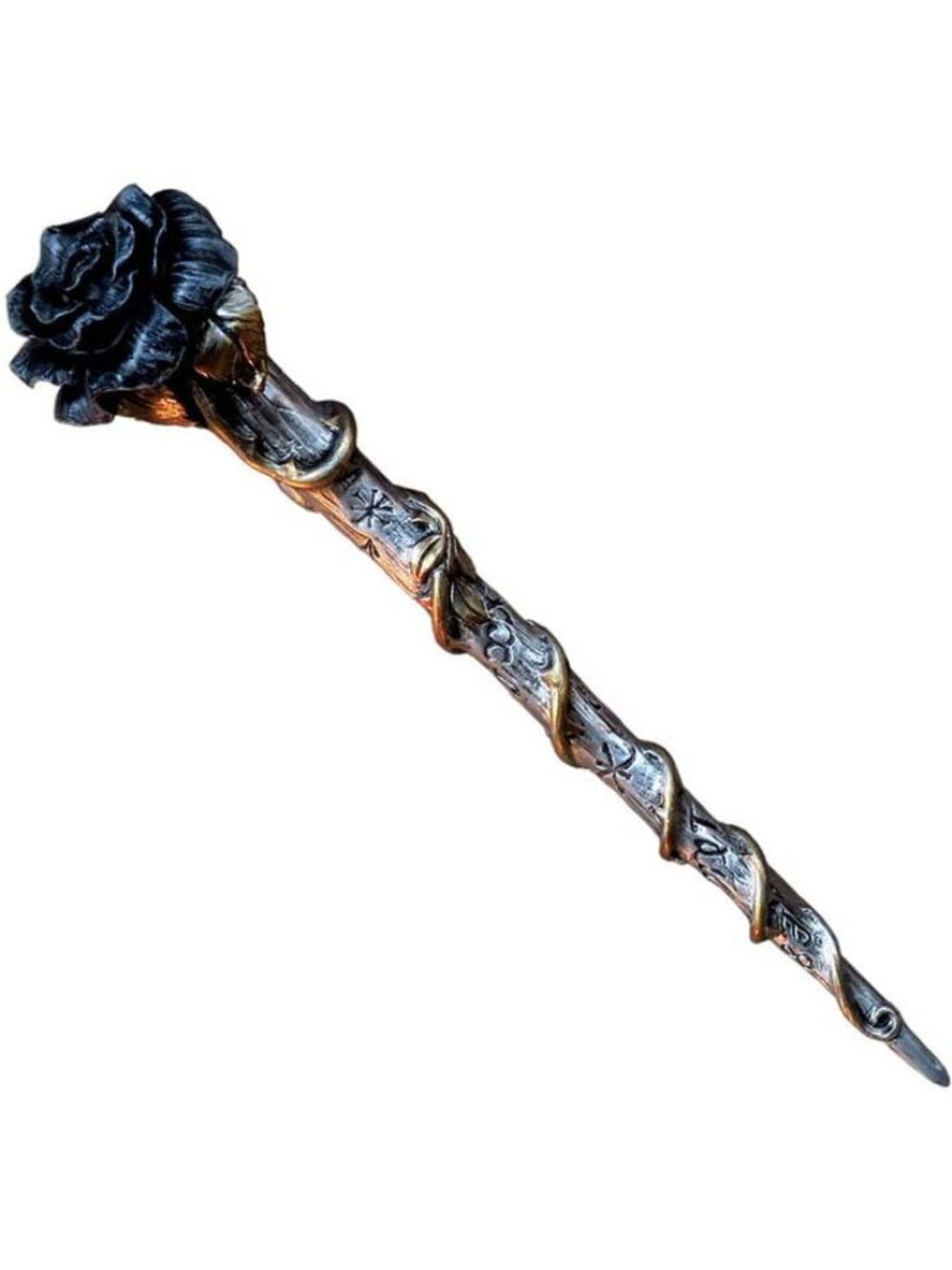 DISCONTINUED!!!  Alchemy Gothic Black Rose Wiccan Magick Scepter Resin Wand 11"